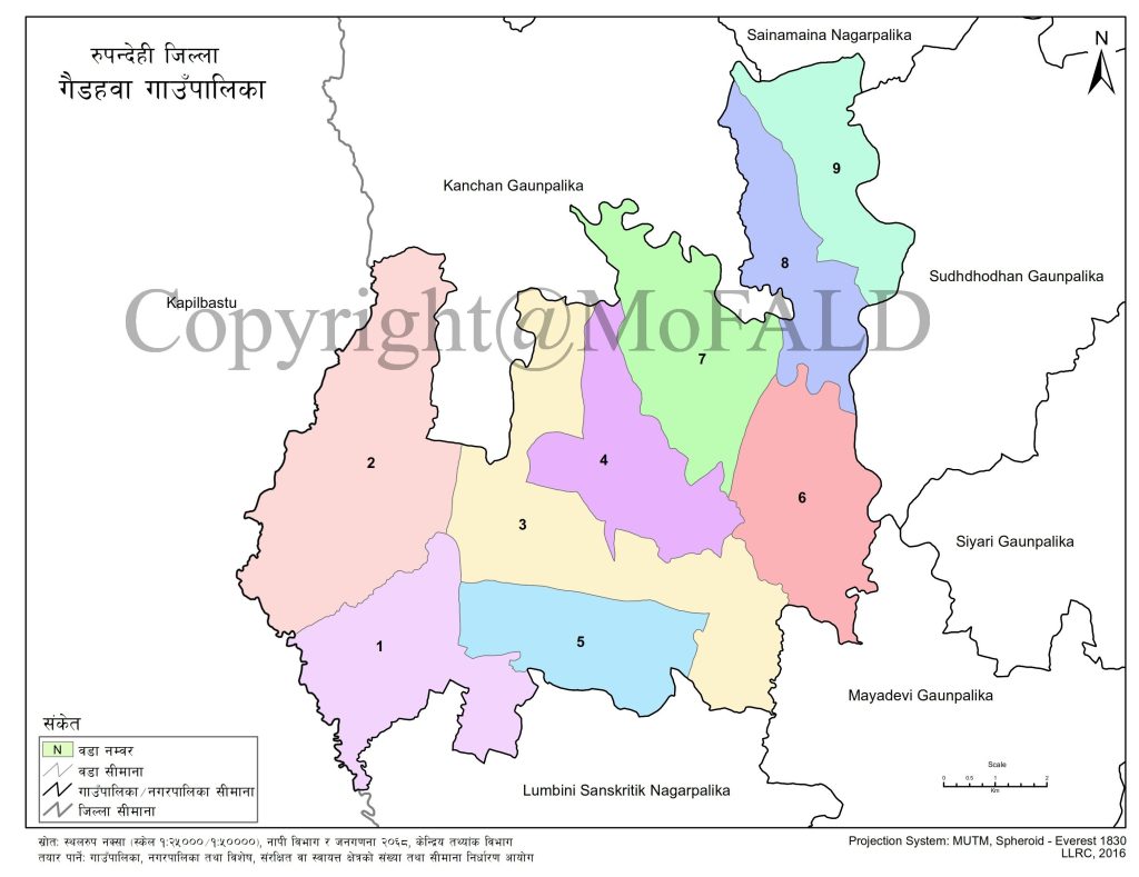 Gaidahawa Rural Municipality Map Rupandehi